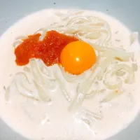 Snapdishの料理写真:適当明太カルボナーラうどん|ま〜ぼ〜08さん