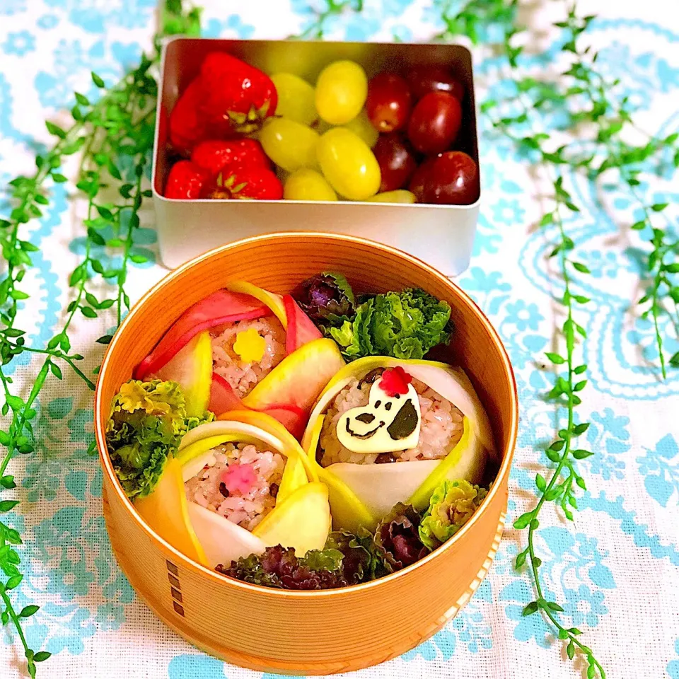 Snapdishの料理写真:スヌーピーお花おにぎり弁当🌼🍱|uma umatacoさん