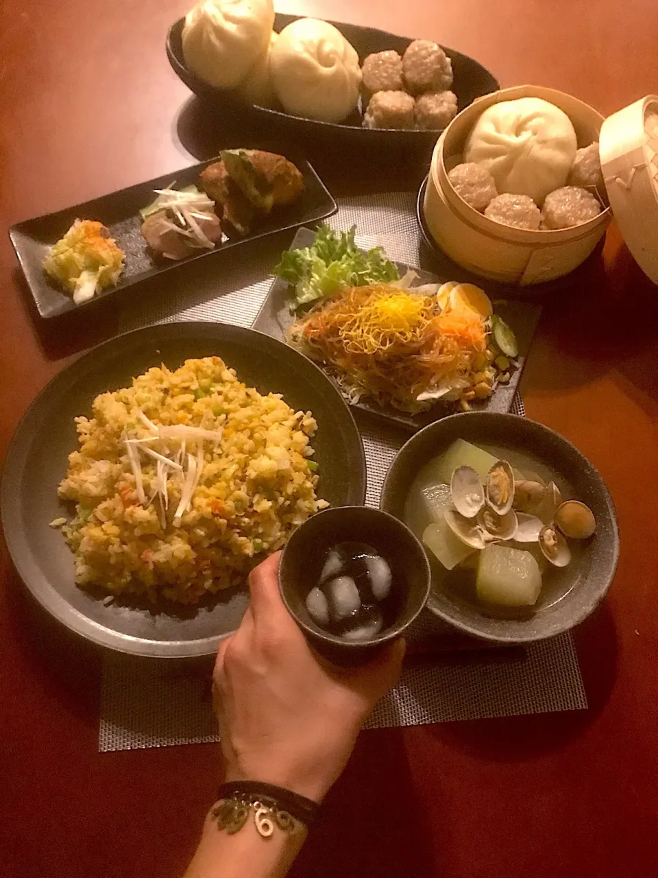 Snapdishの料理写真:Today's Chinese Dinner🍴前菜･肉饅&燒賣･涼拌什景･什锦炒饭･冬瓜蛤仔湯|🌈Ami🍻さん