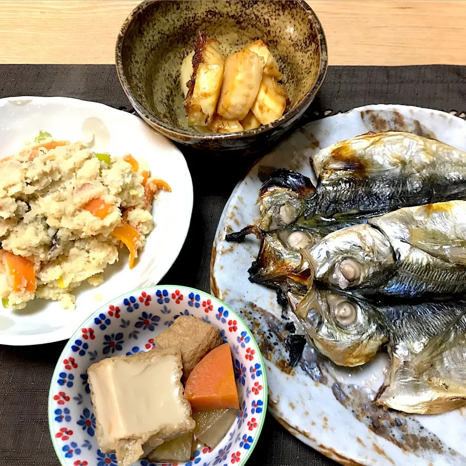 アジの開き、アサリの卯の花、筍の土佐煮|&しーさん