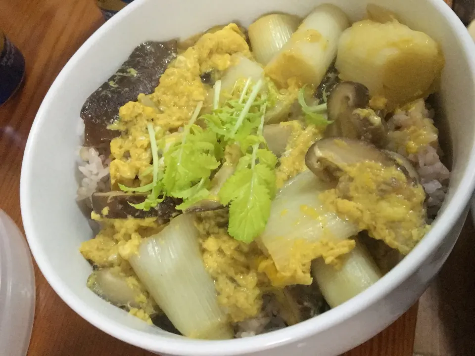 生椎茸と下仁田ネギの卵とじ丼|カジータさん