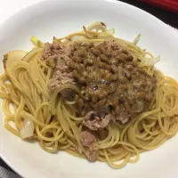 ツナ缶と納豆の和風パスタ|てんたさん