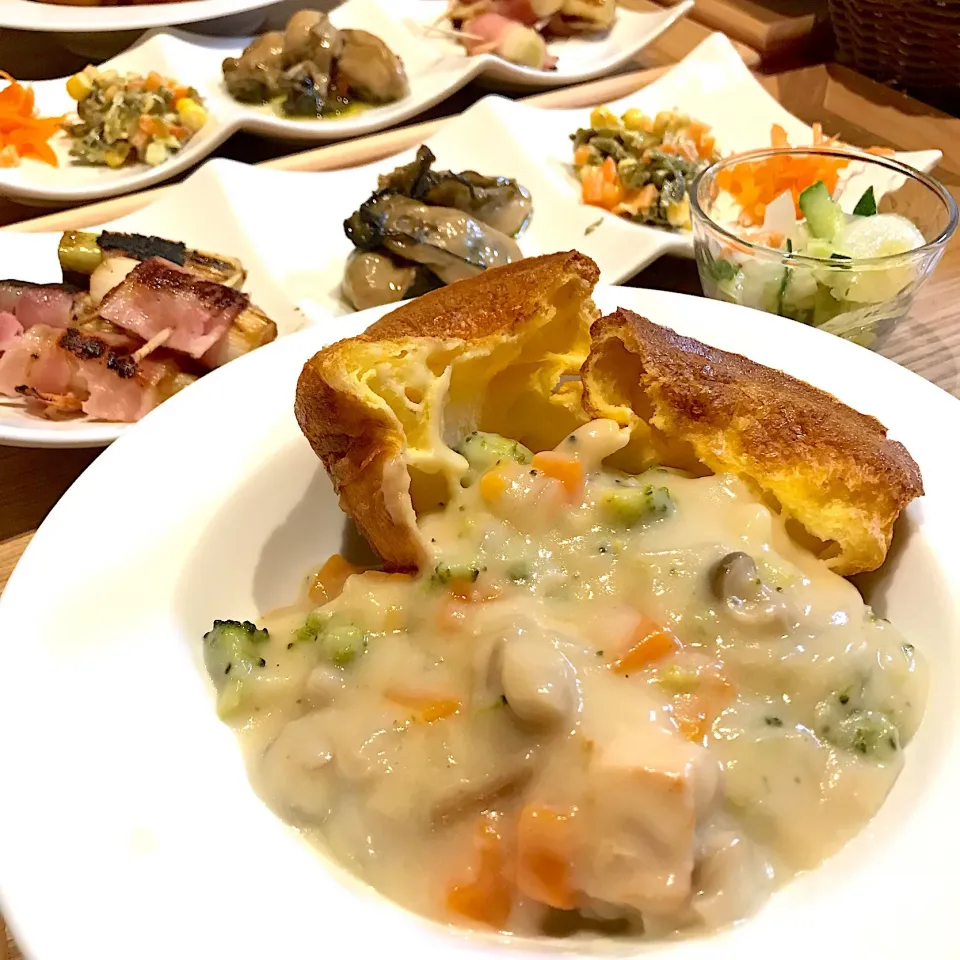 Snapdishの料理写真:ポップオーバーで晩ごはん|mokoさん