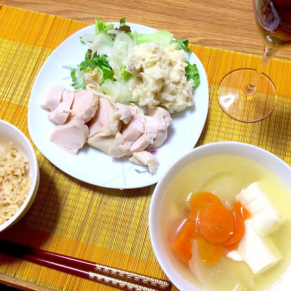 2018/03/09 鶏ハム、きたかむいポテトサラダ、野菜&豆腐のチキンスープ|kykyさん