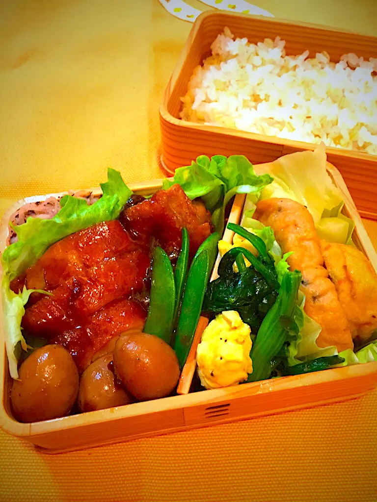 3/10 今日のお弁当
・鶏とうずら卵の八角煮・がんもどきとキャベツの煮物・ほうれん草玉子炒め・切干し大根の紫和え|かっぴーさん