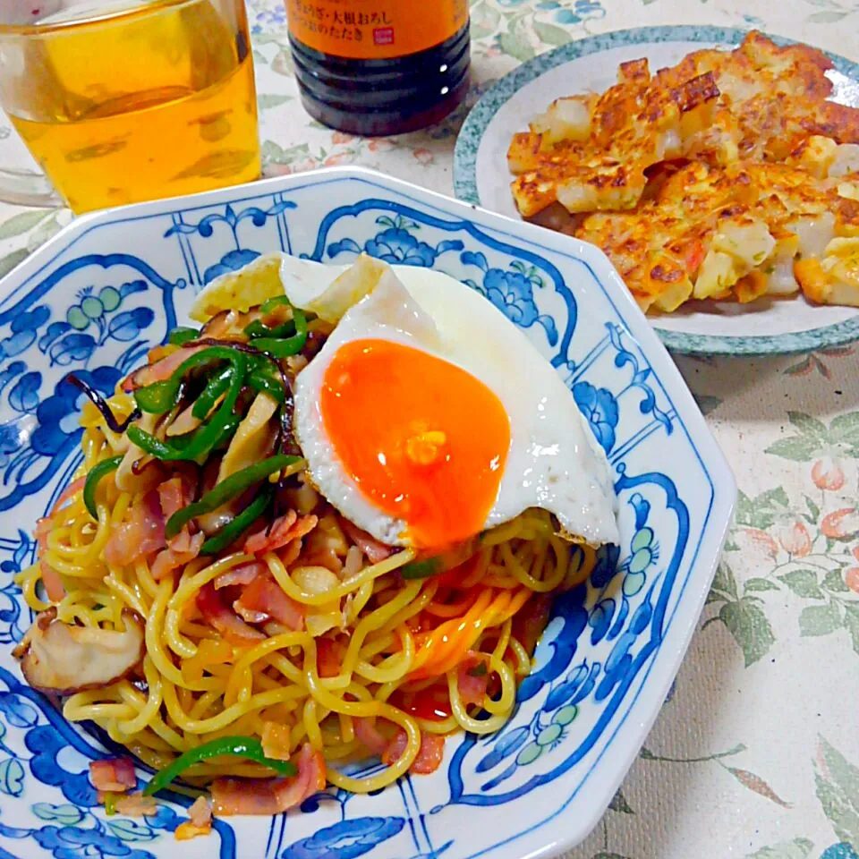 塩昆布焼きそば＆厚揚げ大根焼き|うたかた。さん