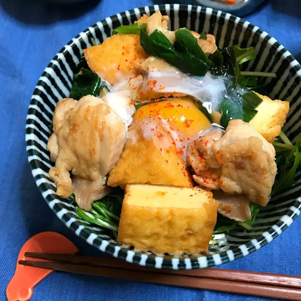 鶏と厚揚げのピリ辛炒め丼|あさかさん