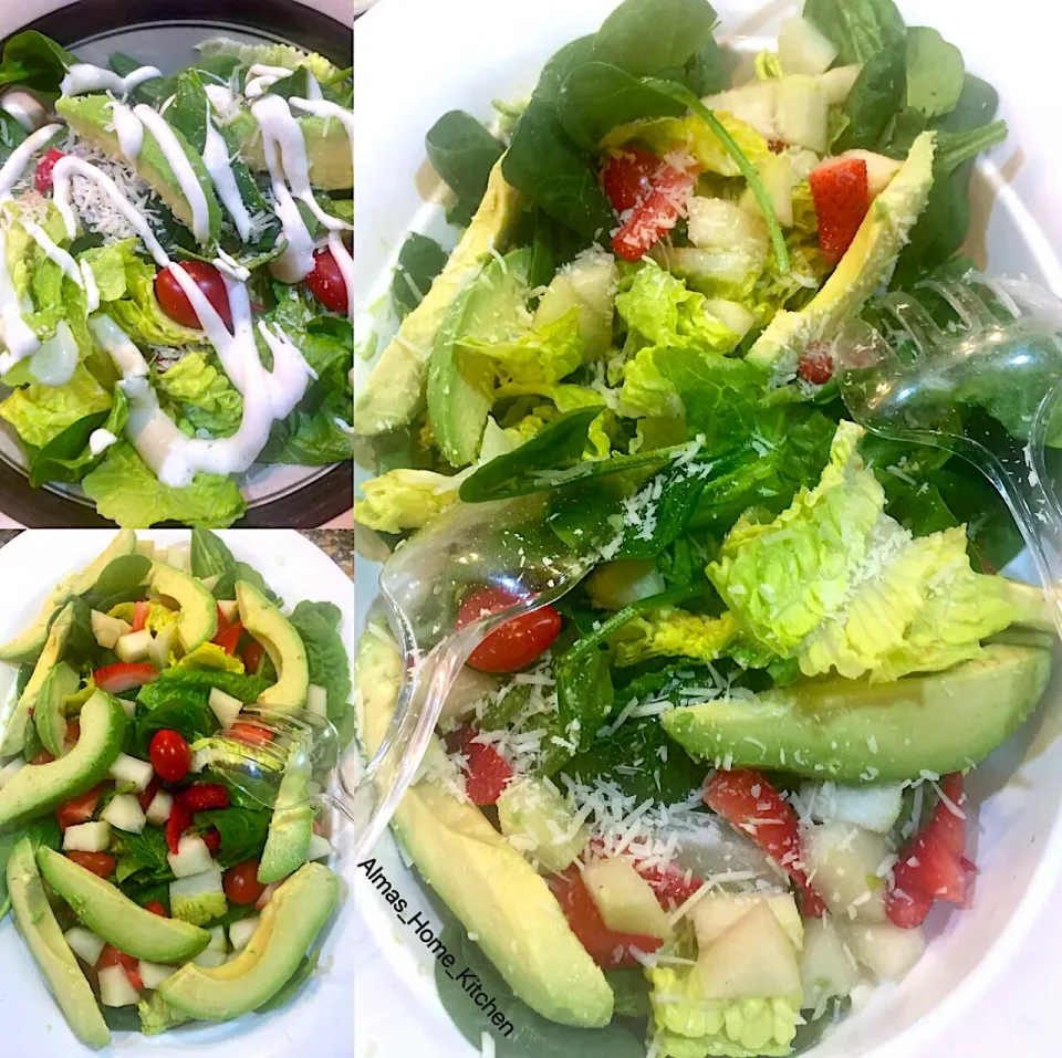 Veggie Salad 🥗 with avocado 🥑 sliced, pear 🍐 and strawberries 🍓|Alma's Home Kitchenさん