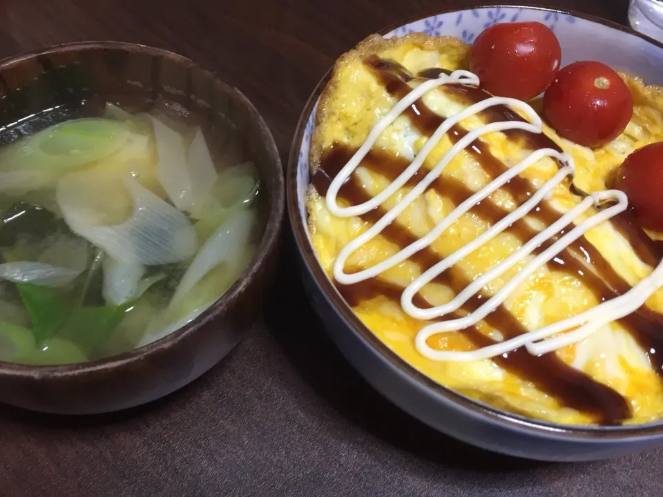 ネギわかめ味噌汁！とん平焼き風|ごはんーさん