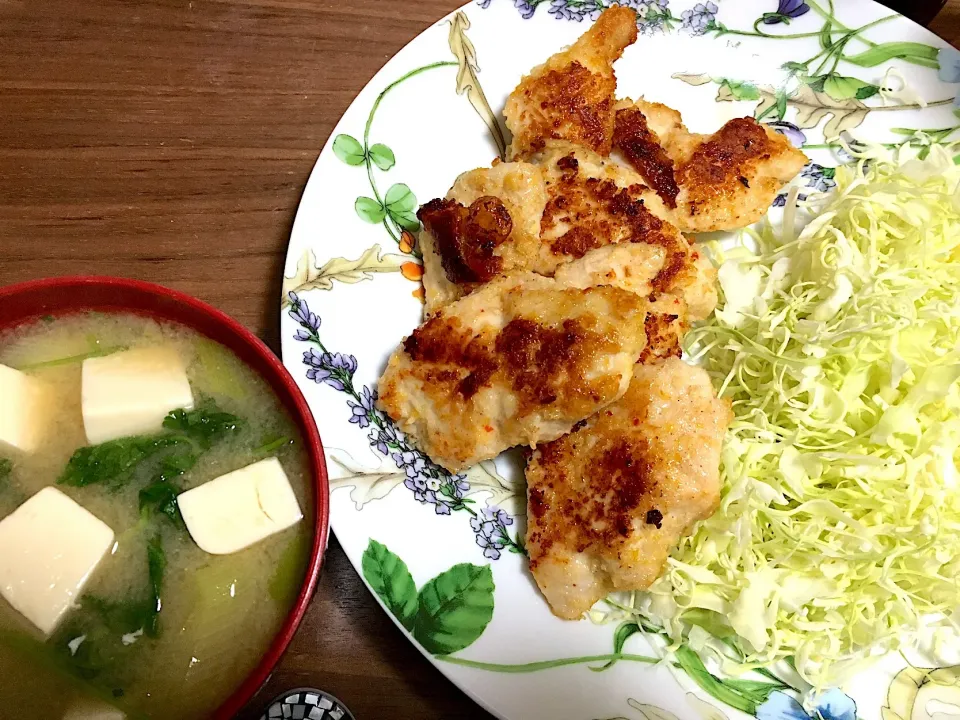 チキンカツ&豆腐とネギ、三つ葉のお味噌汁|♡あき♡さん