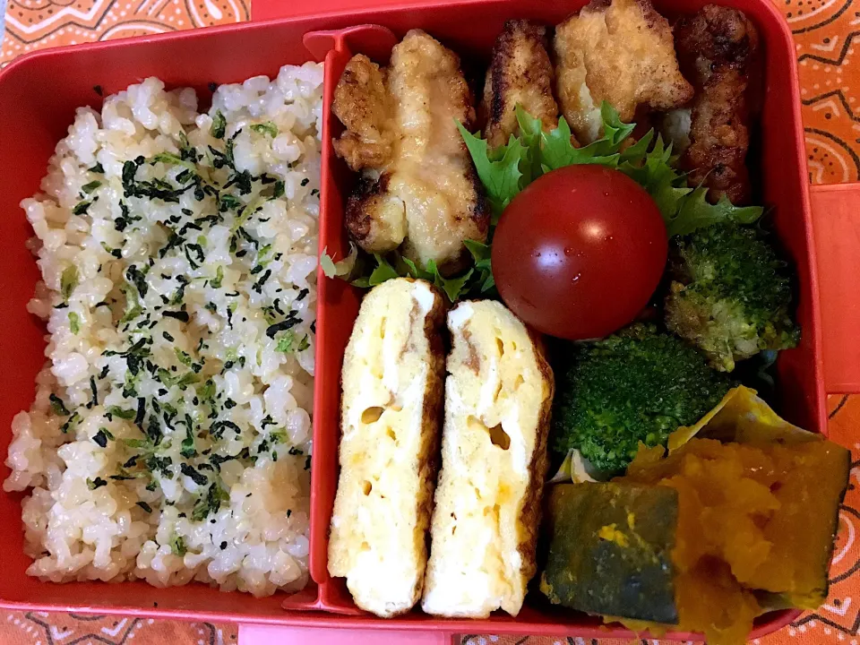 ♫3/15今日のお弁当♫〜とり天、ブロッコリーとエリンギ炒め、煮かぼちゃ、だし巻き卵、プチトマト〜|Satokoさん