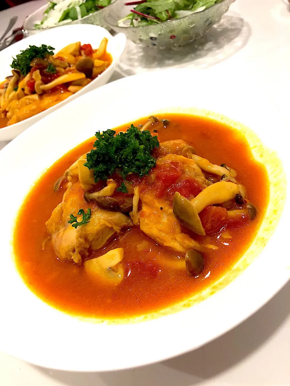 鶏肉ときのこのカレートマト煮込み🐔🍄🍅😊|まるまさん