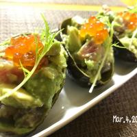 ともちゃんのアボカドの薬味ぽん酢漬け♪柚子胡椒風味🥑 マグロ入りでいくら乗っけて😊