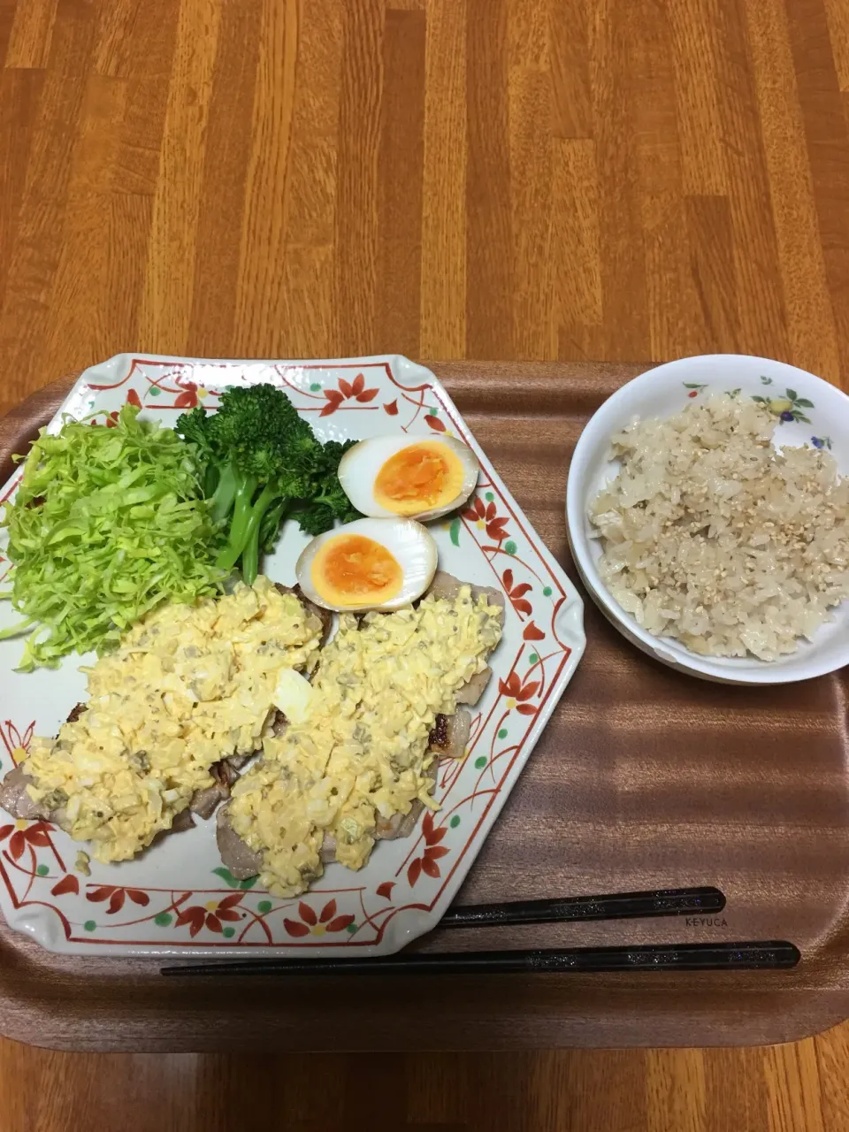 豚肉のタルタルソース、貝柱の炊き込みご飯|日日是美味日さん