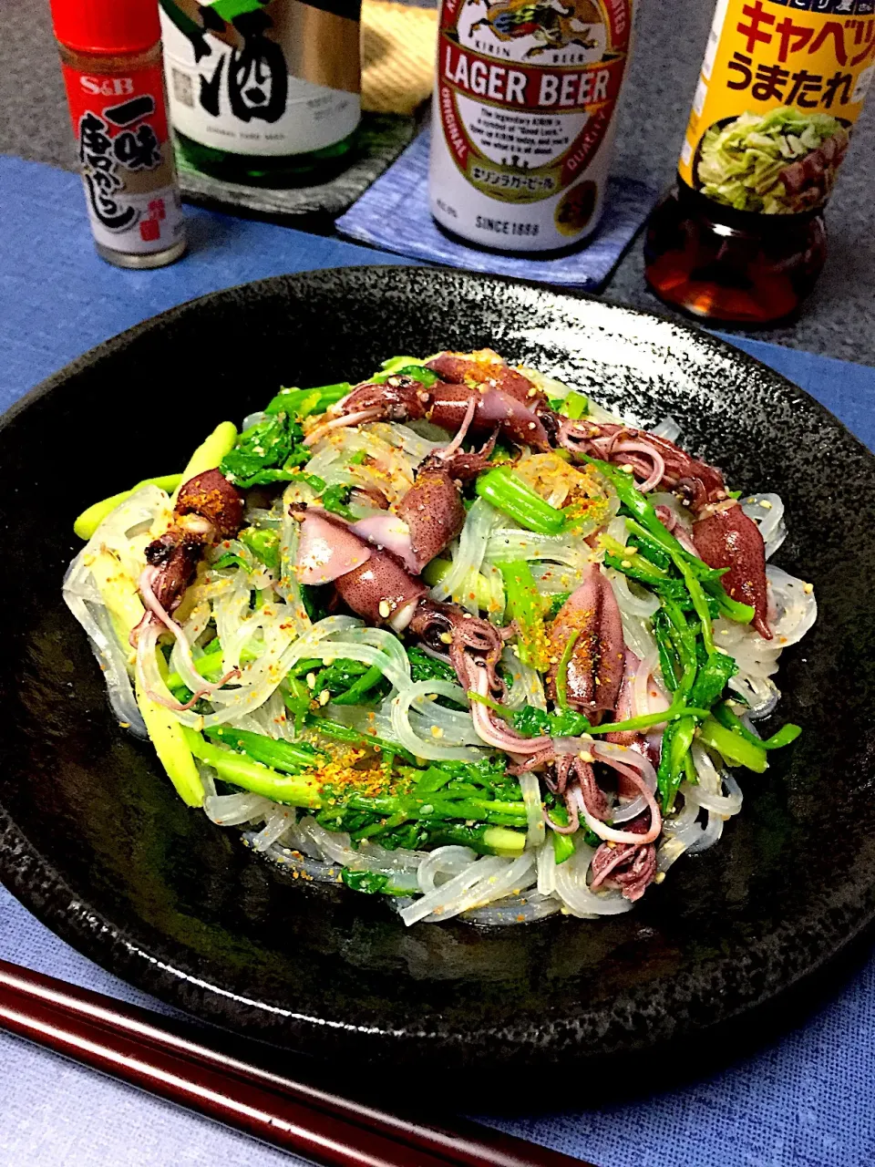 アイさんの料理 セリとホタルイカとマロニーの和え物|ほっけまんさん