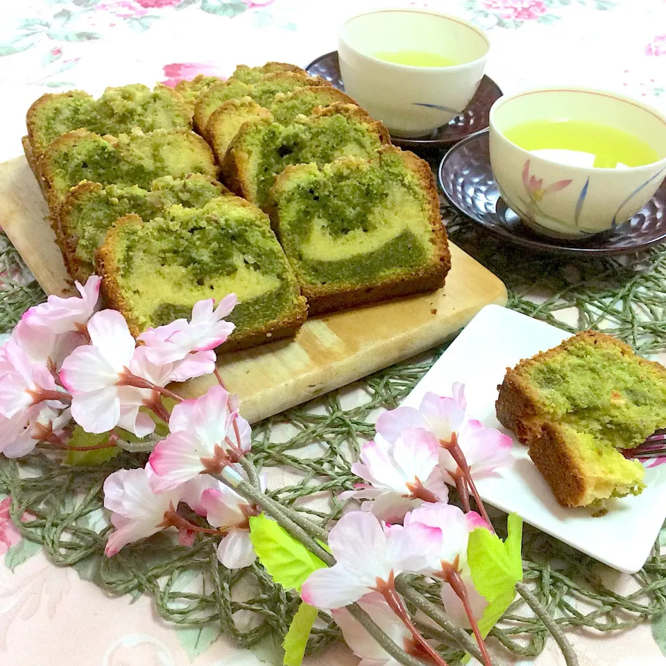 抹茶のマーブルパウンドケーキ♬桜の緑茶で🌸|夢ーテルさん