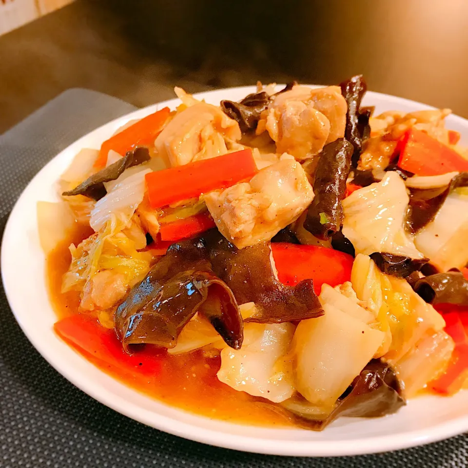 鶏肉と白菜、木耳の餡掛け炒め🍳|🍎ゆかりんご🍎さん