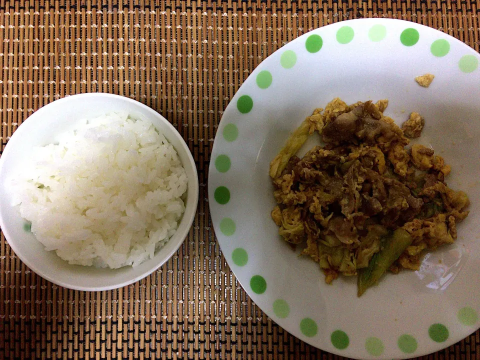 豚肉野菜玉子炒めご飯|ばーさんさん