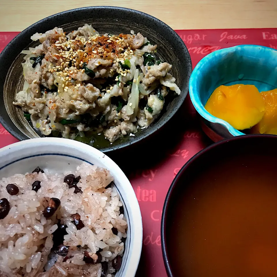 豚肉とニラの中華炒め かぼちゃの煮物|&しーさん