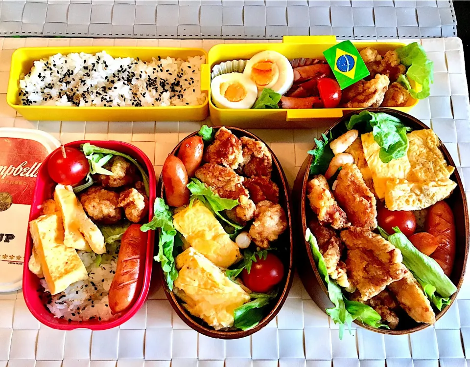 久々に家族4人弁当。朝から唐揚げ！
 #唐揚げ弁当  #家族弁当  #曲げわっぱ弁当  #まげわっぱ弁当  #朝から大量に揚げた #春休み突入です|Emi N Maruyamaさん