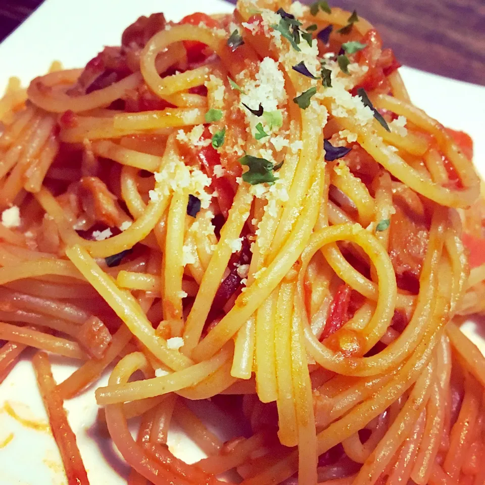 塩トマトで作ったナポリタン🍅|らんさん