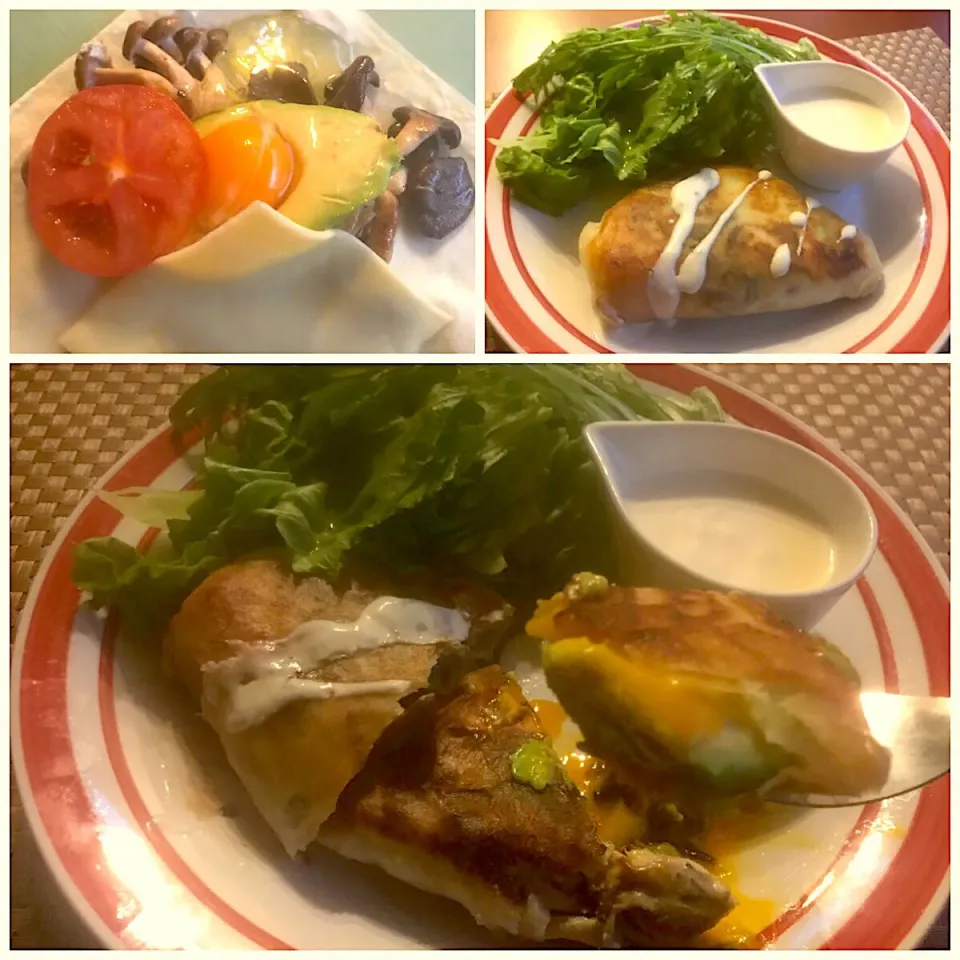 Snapdishの料理写真:Brik🇹🇳pesce0414's Brick of Mushrooms,avocado&tomatoes 🍳鹿野さんのとろける平茸,ｱﾎﾞｶﾄﾞとﾄﾏﾄのﾌﾞﾘｯｸ仕立て|🌈Ami🍻さん