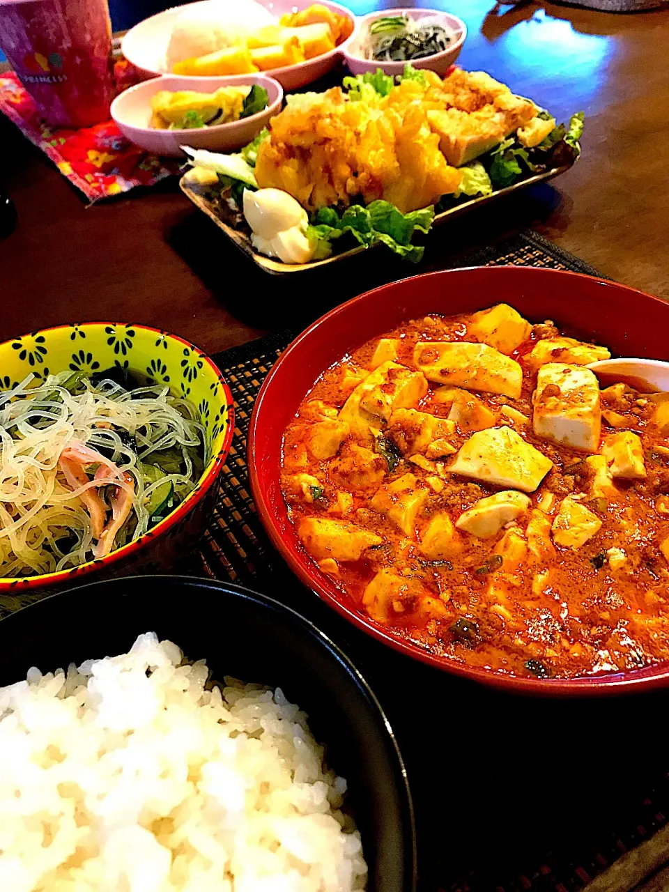 麻婆豆腐。春雨。とり天。|けみさん