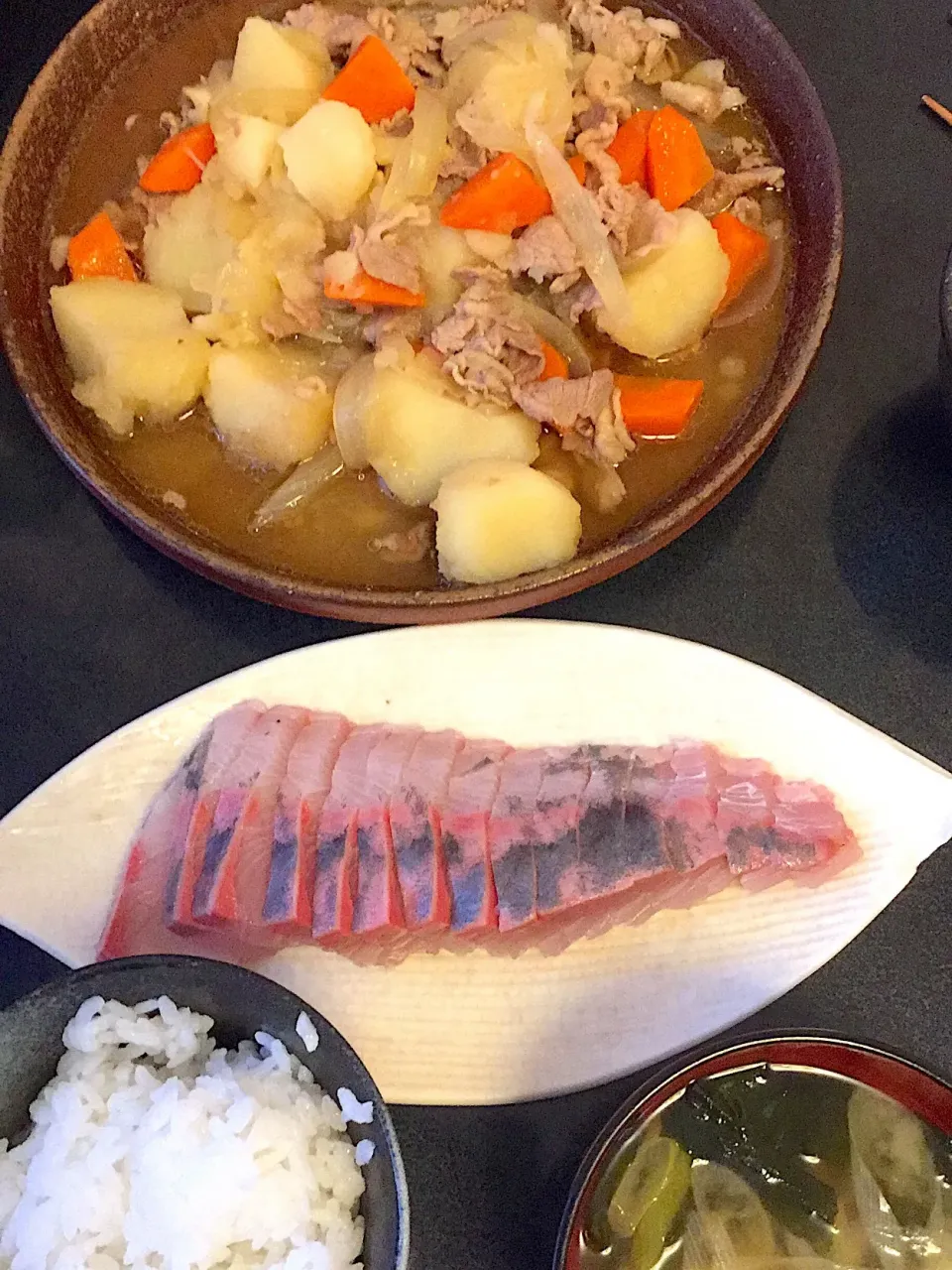 肉じゃが & カンパチのお刺身|ぺろたんさん