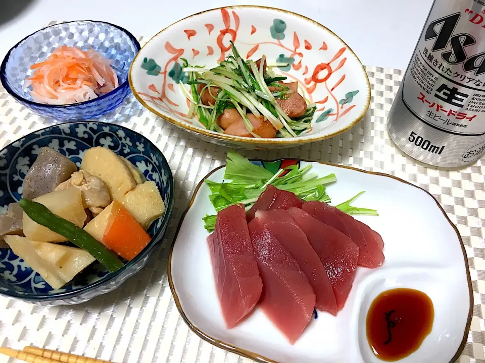 うま煮、マグロ刺身、なます、豆苗炒め|ずずさん