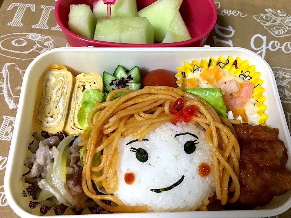 女の子弁当
 #春休み  #学童弁当  #お弁当 #女の子 #昨日の残り #パスタで髪の毛難しい|こむぎさん