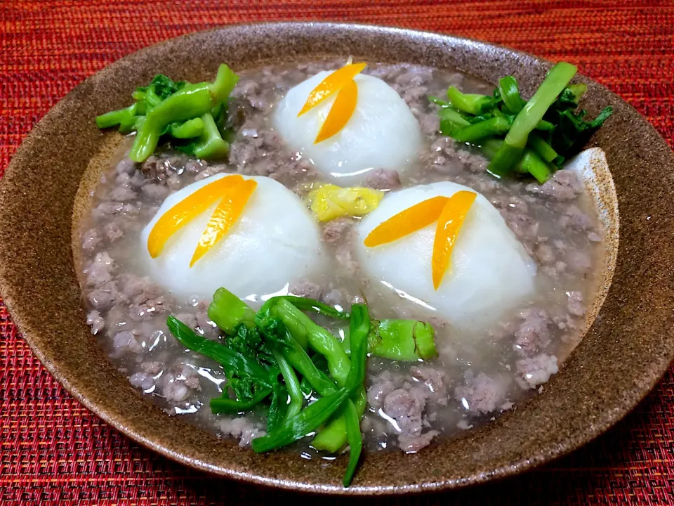 蕪の粗挽き肉あんかけ🌼金柑仕上げ🍊|ぱぴこ家さん