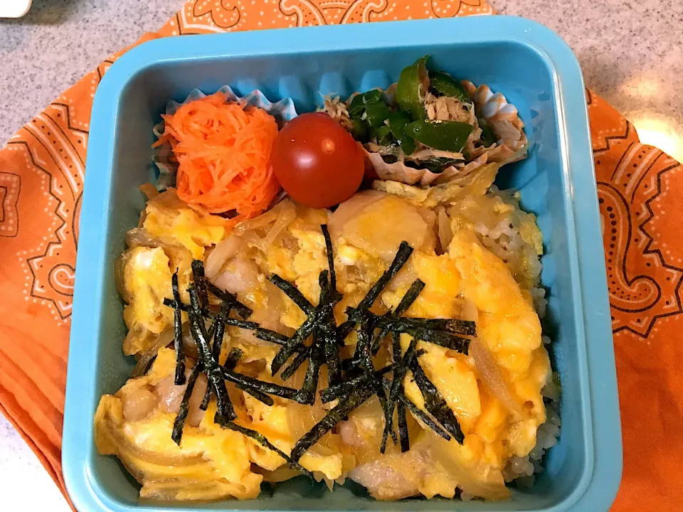 ♫3/30今日のお弁当♫〜塩麹の鶏肉で親子丼、無限ピーマン、人参ラペ、プチトマト〜私の分だけ〜|Satokoさん