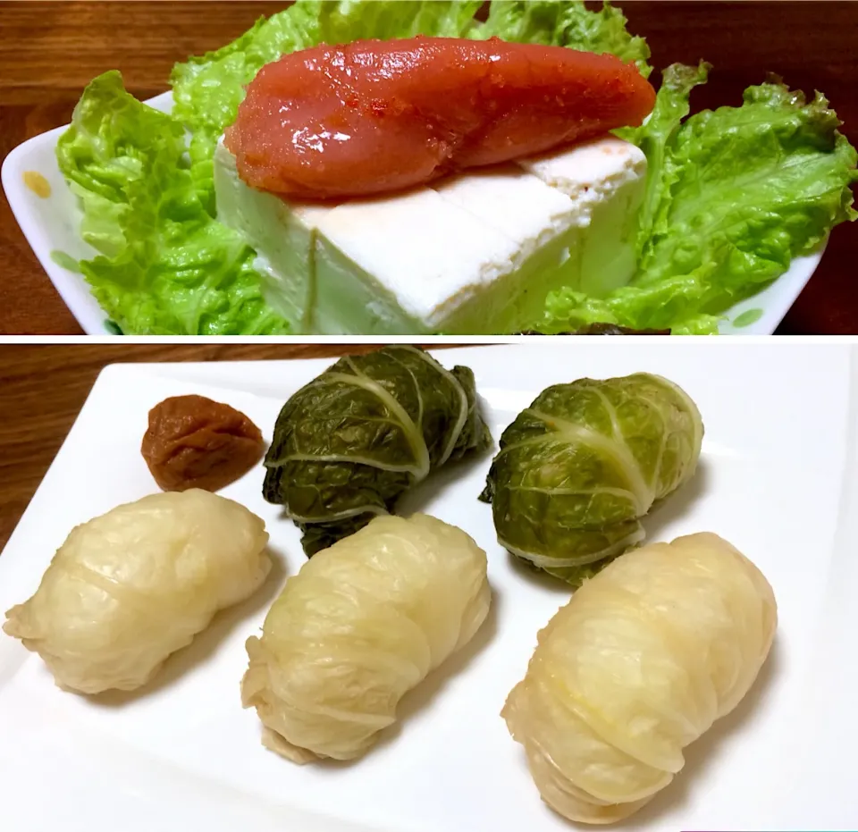 白菜漬の俵おにぎり＆明太子豆腐🌿🌶|ぱぴこ家さん