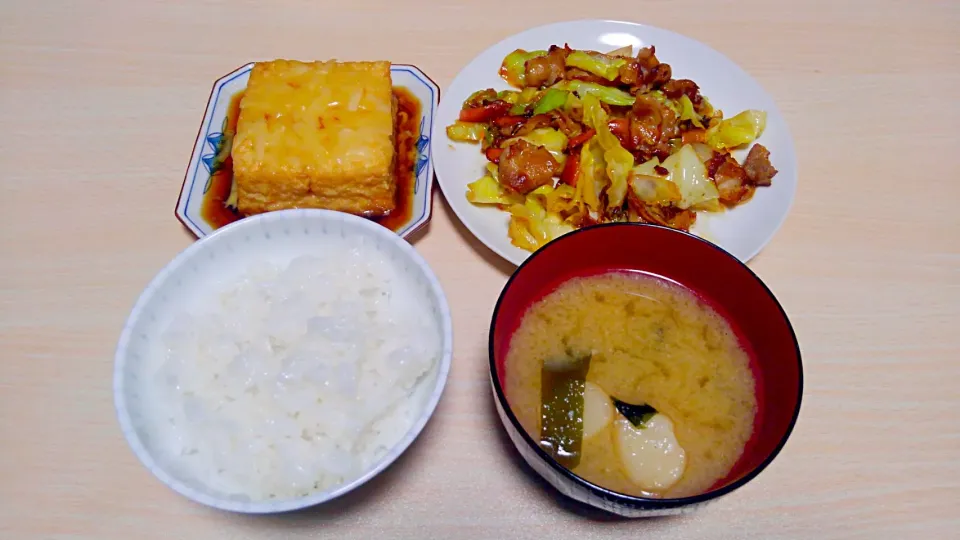 ３月２日　野菜炒め　厚揚げ　わかめスープ|いもこ。さん