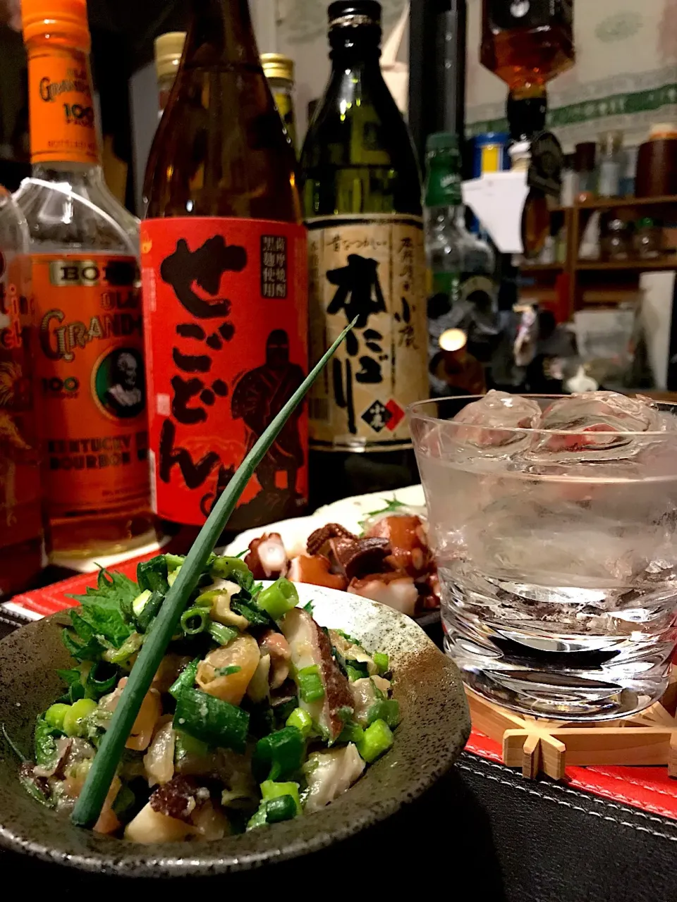 Snapdishの料理写真:薩摩焼酎と蛸と鯵のなめろう|たけさん