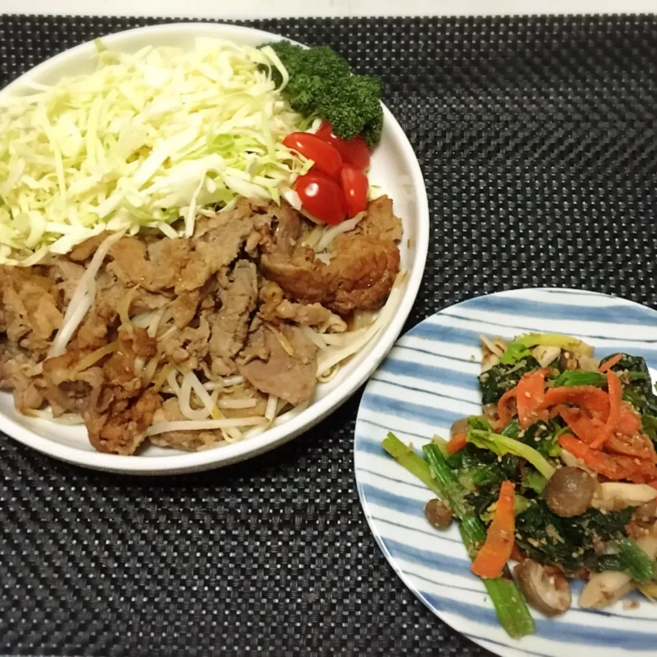 Snapdishの料理写真:豚の生姜焼き・ごまおかか和え|美也子さん