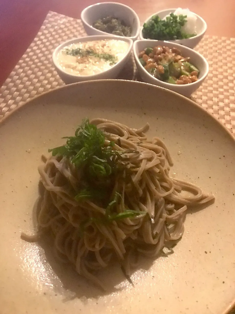 Buckwheat of yamato sticky yam,natto,mozuku,grated radish&harb🌿ねばx2&さっぱり薬味蕎麦|🌈Ami🍻さん