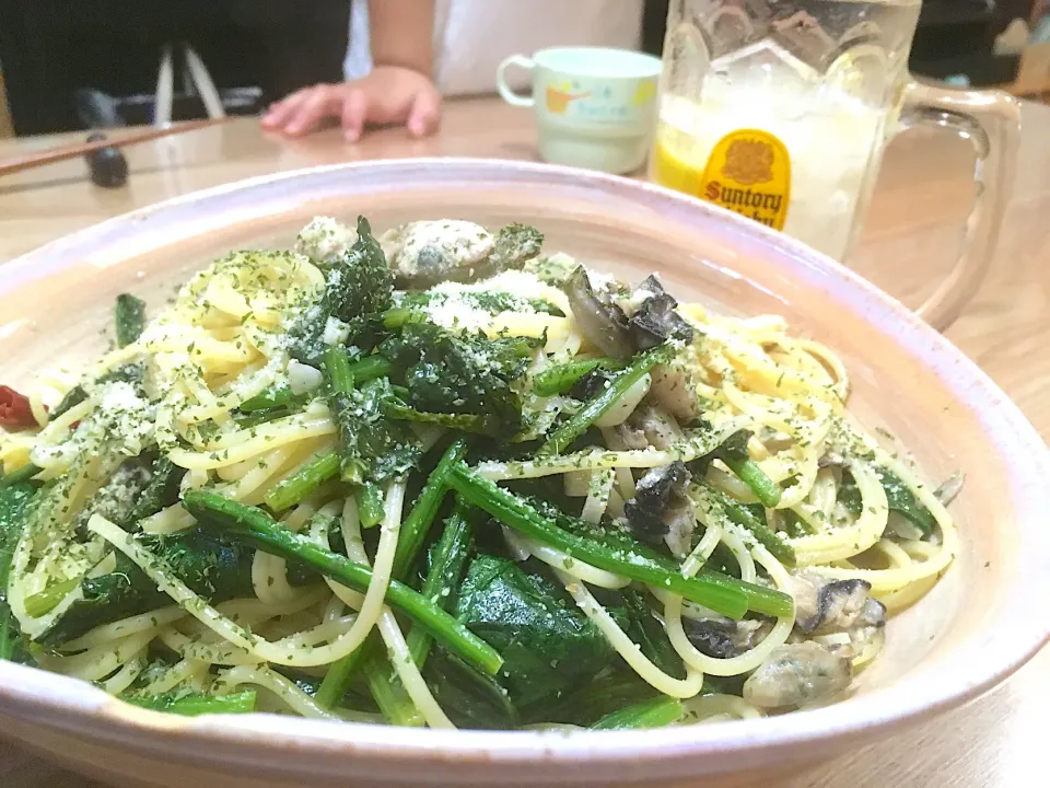 今日のパパパスタ【牡蠣とほうれん草のビアンコ パスタ】|不動南平さん