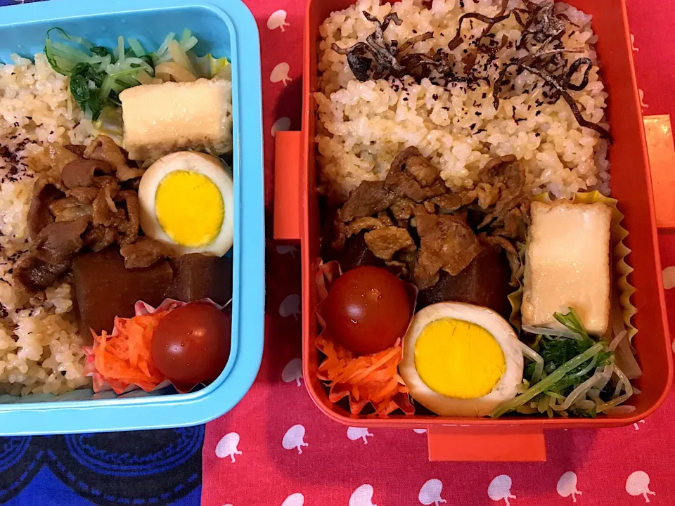 ♫4/2今日のお弁当♫〜豚肉と大根のどて煮風withゆで卵、厚揚げ煮、人参ラペ、水菜の浅漬け、プチトマト〜|Satokoさん