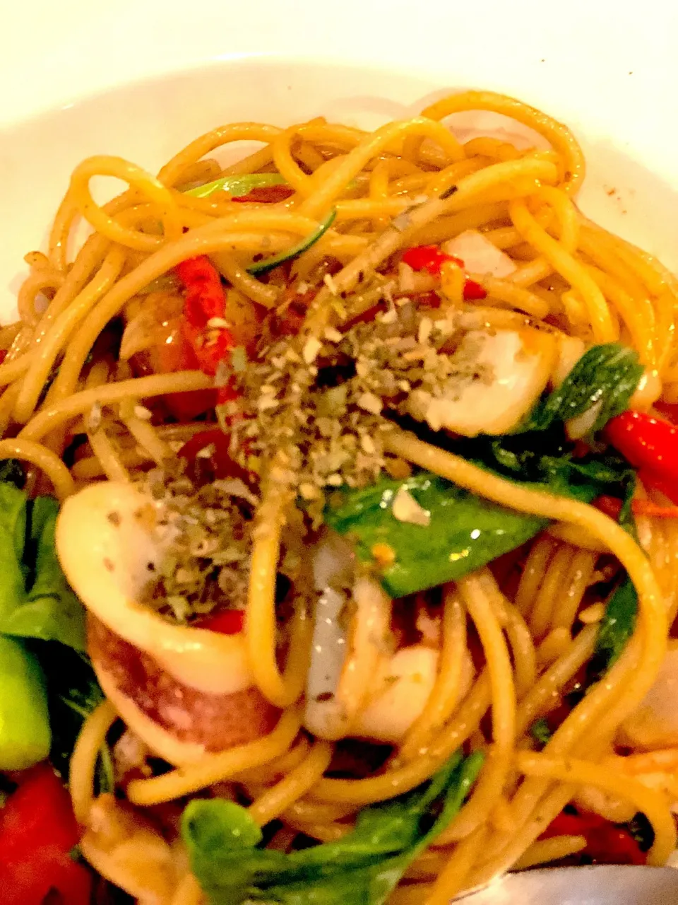 Spaghetti with Thai Spicy sauce@สลัดบาร์ Songkla city.|Chalinee Kalyanamitraさん