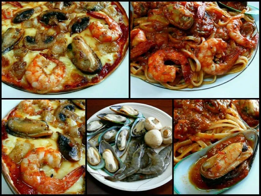 Seafood pasta and pizza|steven z.y.さん