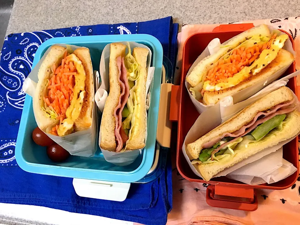 ♫4/3今日のお弁当♫〜オムレットサンド、ベーコンアスパラサンド、プチトマト〜|Satokoさん