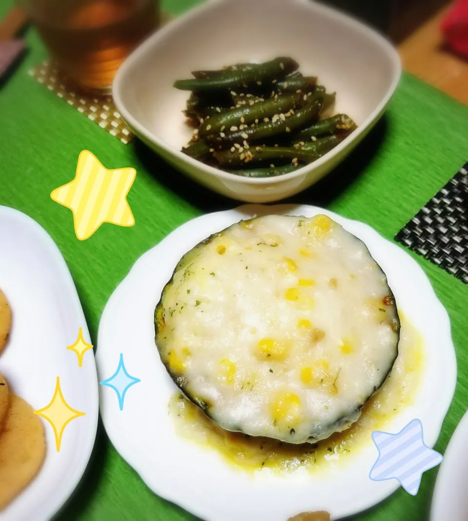 かぼちゃグラタンといんげん胡麻和え|まむちょこさん