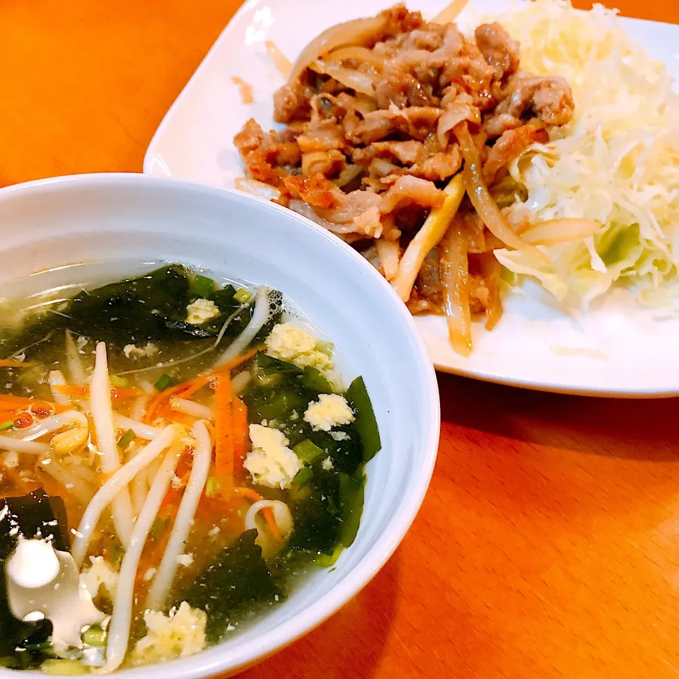 豚の生姜焼きとわかめスープ|ぴらふさん