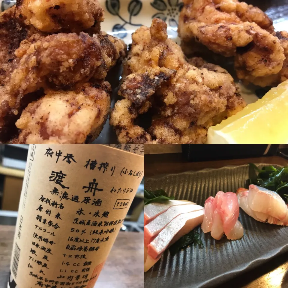 鶏の燻製の唐揚げ、刺し盛り、渡舟。|KOMAさん