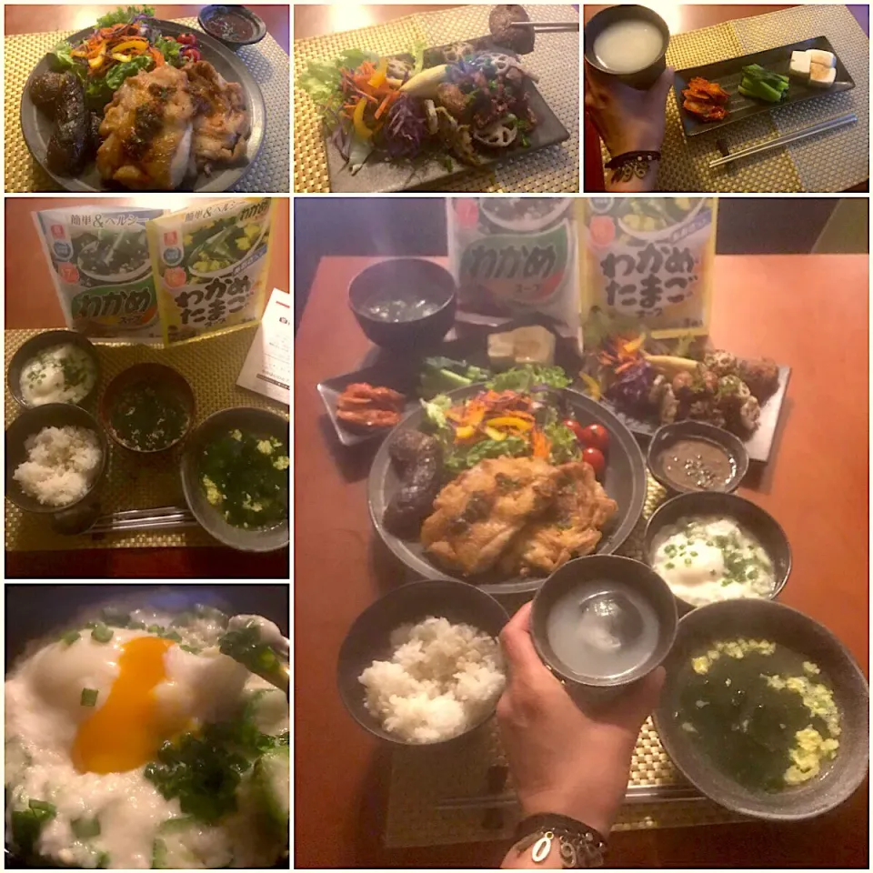 Snapdishの料理写真:한국 요리🇰🇷Tonight Amigo's Korean Dinner🍴韓国料理<안티파스토･튀기다・닭고기 생강 간장구이・보리밥・참마・미역국>|🌈Ami🍻さん