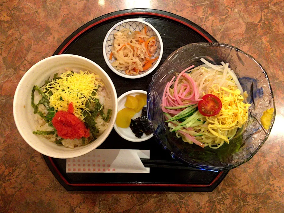 おすすめ定食(明太子ごはんと冷麺)|ばーさんさん