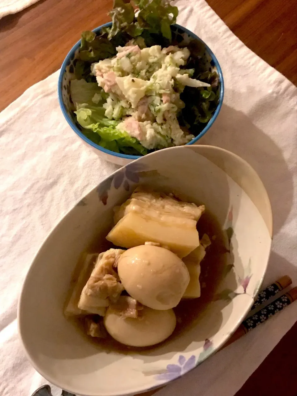 Snapdishの料理写真:2018,04,06 相方さんの夕飯
#豚の角煮
#ポテトサラダ|ATSUMIさん