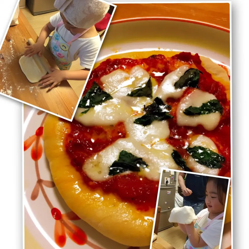 Snapdishの料理写真:chiaraさんのピザ生地のレシピで娘とマルゲリータ作ったよ🍕|NOMU'S キッチン🍳さん