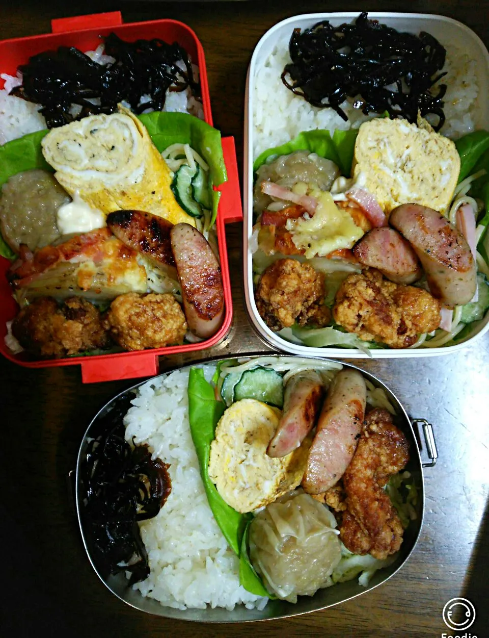 三人弁当🍱
    詰め込んだ😃
スパサラ隠れてる😊|miimiさん